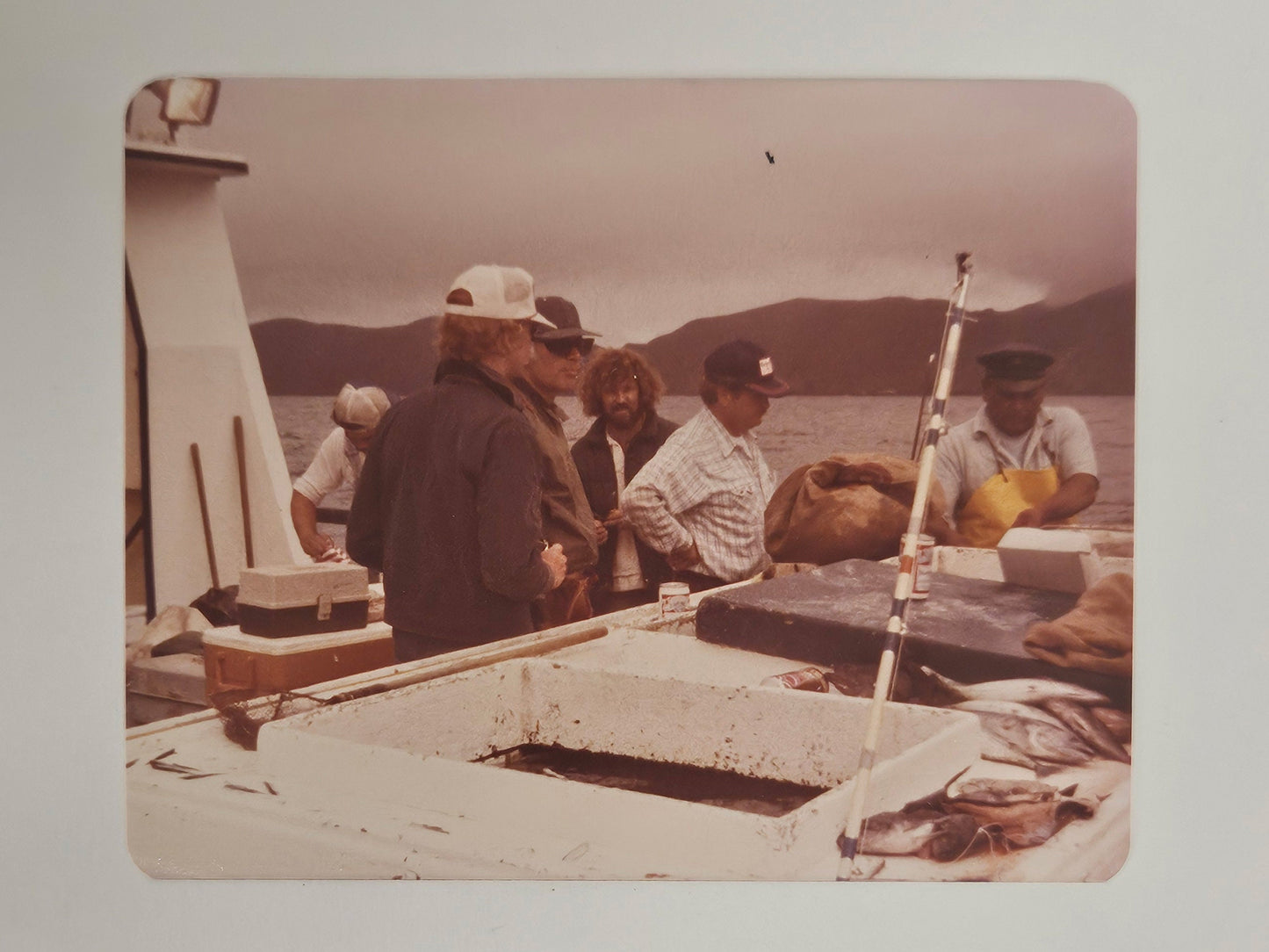 1979 Kodak Color Photo of Fishing Trip in Enscenada - Commercial Sport Fishing- Men Comparing Their Catch on Fishing Trip - sold as set