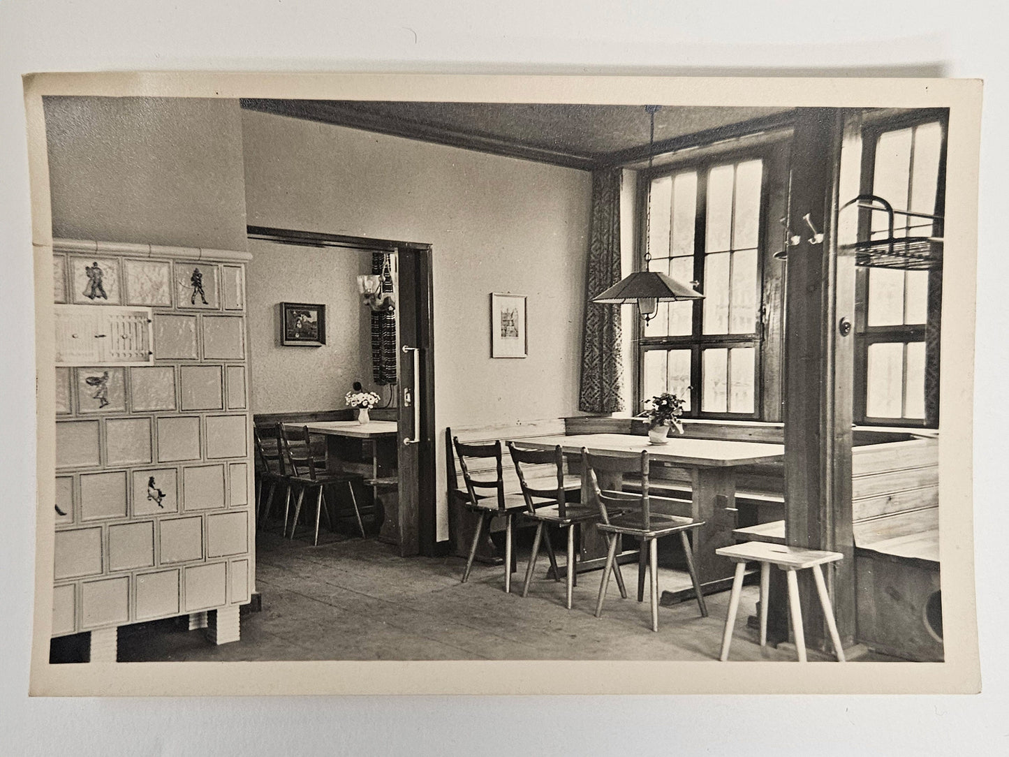 RPPC German 1950s Youth Hostel Interior Furniture Jugendherberge Erbach Im Odenwald - German Black and White Photo Postcard -