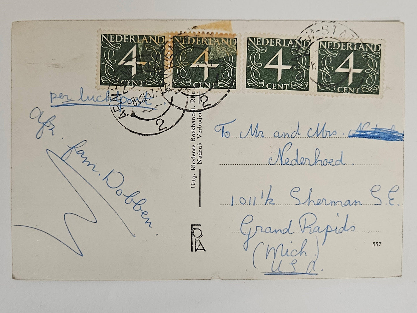 RPPC 1957 Dutch Countryside Rheden Panorama Vanaf Posbank - Scenic Over View in Netherlands Countryside - Pastoral Photo -4 stamps