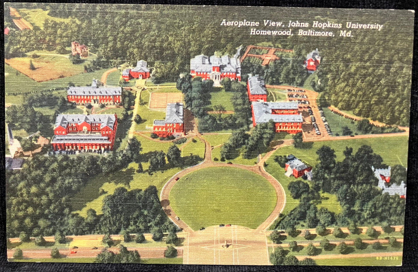 Aeroplane View, John Hopkins University Homewood, Baltimore, Md. - Vintage Postcard - Early Medical School Complex