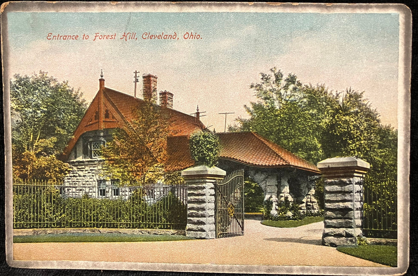 Entrance to Forest Hill, Cleveland Ohio. - Made in Germany - Vintage 1920s Postcard form Cleveland