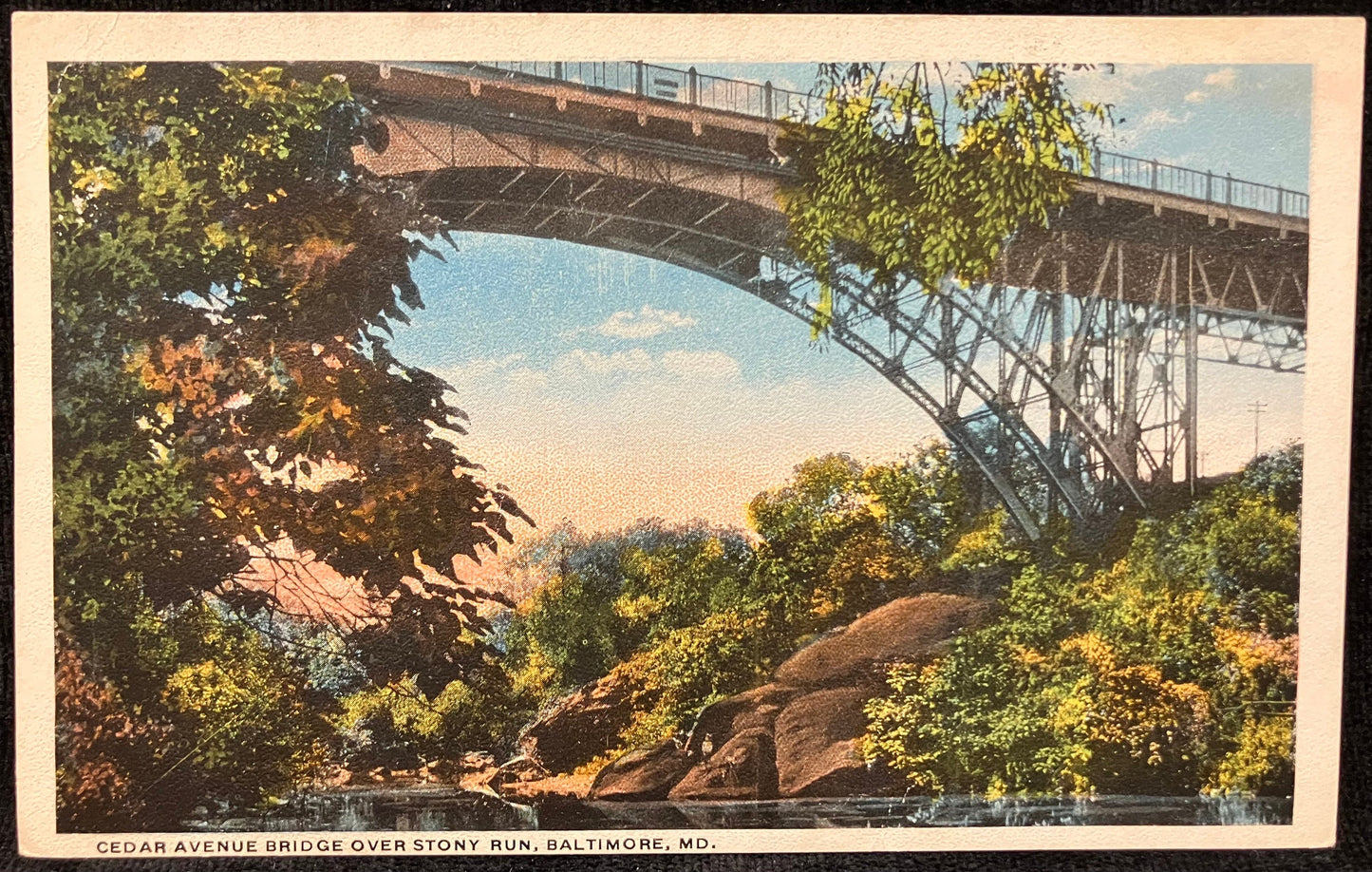 Cedar Avenue Bridge over Stony Run, Baltimore, MD. - Vintage 1919 Bridge Postcard  -From a Loving Father to his Son