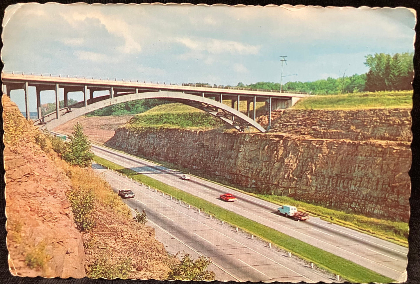 Ohio Turnpike - Old State Route 8 Bridge - Vintage Bridge Postcard Limestone Passthrough - 1960s