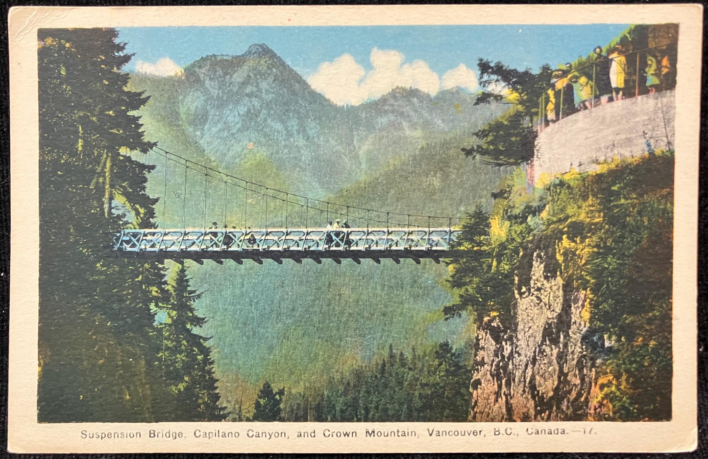 Suspension Bridge, Capilano Canyon, and Crown Mountain, Vancouver, B. C., Canada - Made in Canada - Vintage 1908 Bridge Postcard