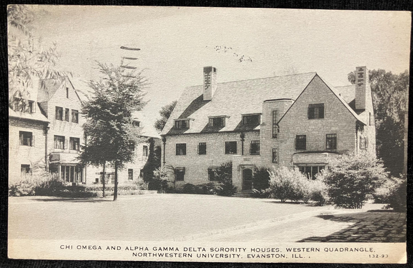 Chi Omega and Alpha Gamma Delta Sorority Houses Western Quadrangle. Northwestern University, Evanston. Ill. -  1930s University Postcard