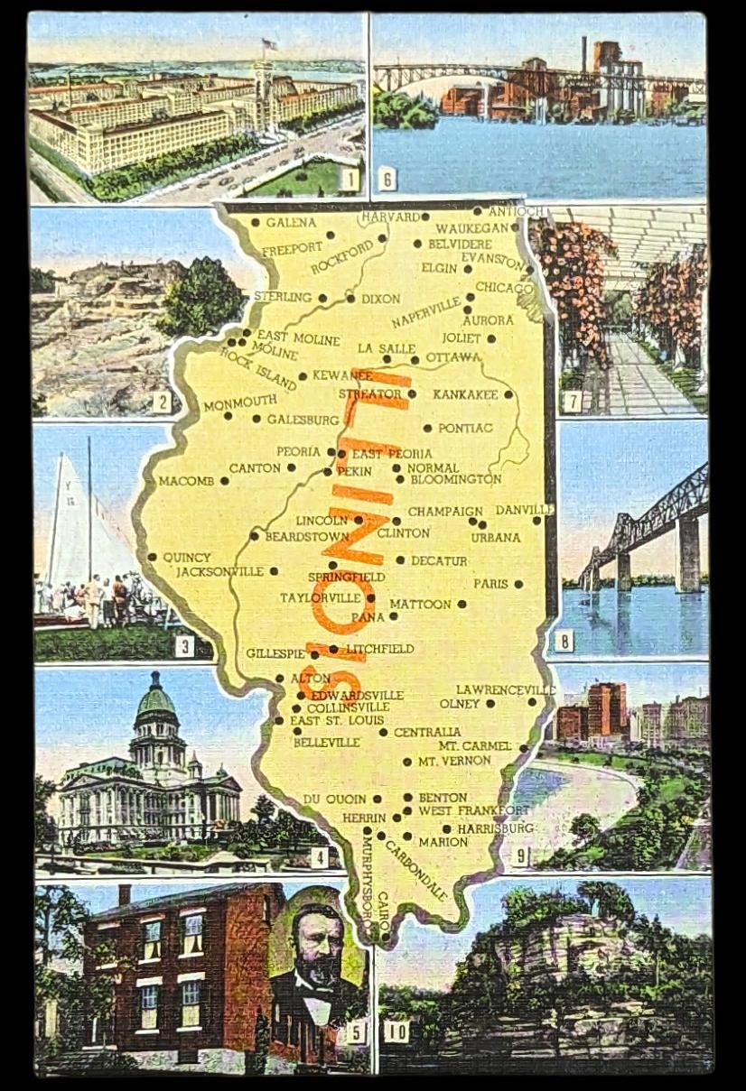 Illinois Vintage Postcard Vigital Art - Digital Print - Vintage Art Marketing