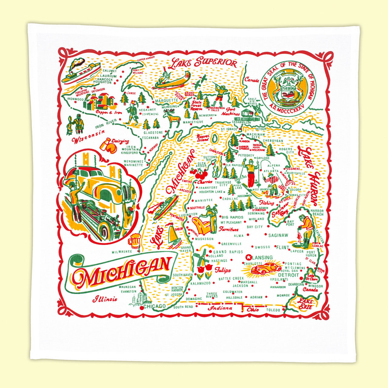 Retro Michigan Map Flour Sack Towel