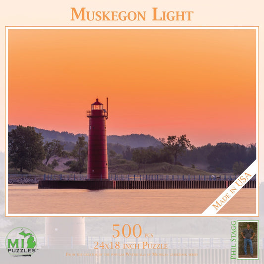 Muskegon Light, 500 piece puzzle by MI Puzzles. From the creator of the popular Waterfalls of Michigan Guidebook Series. Made in USA