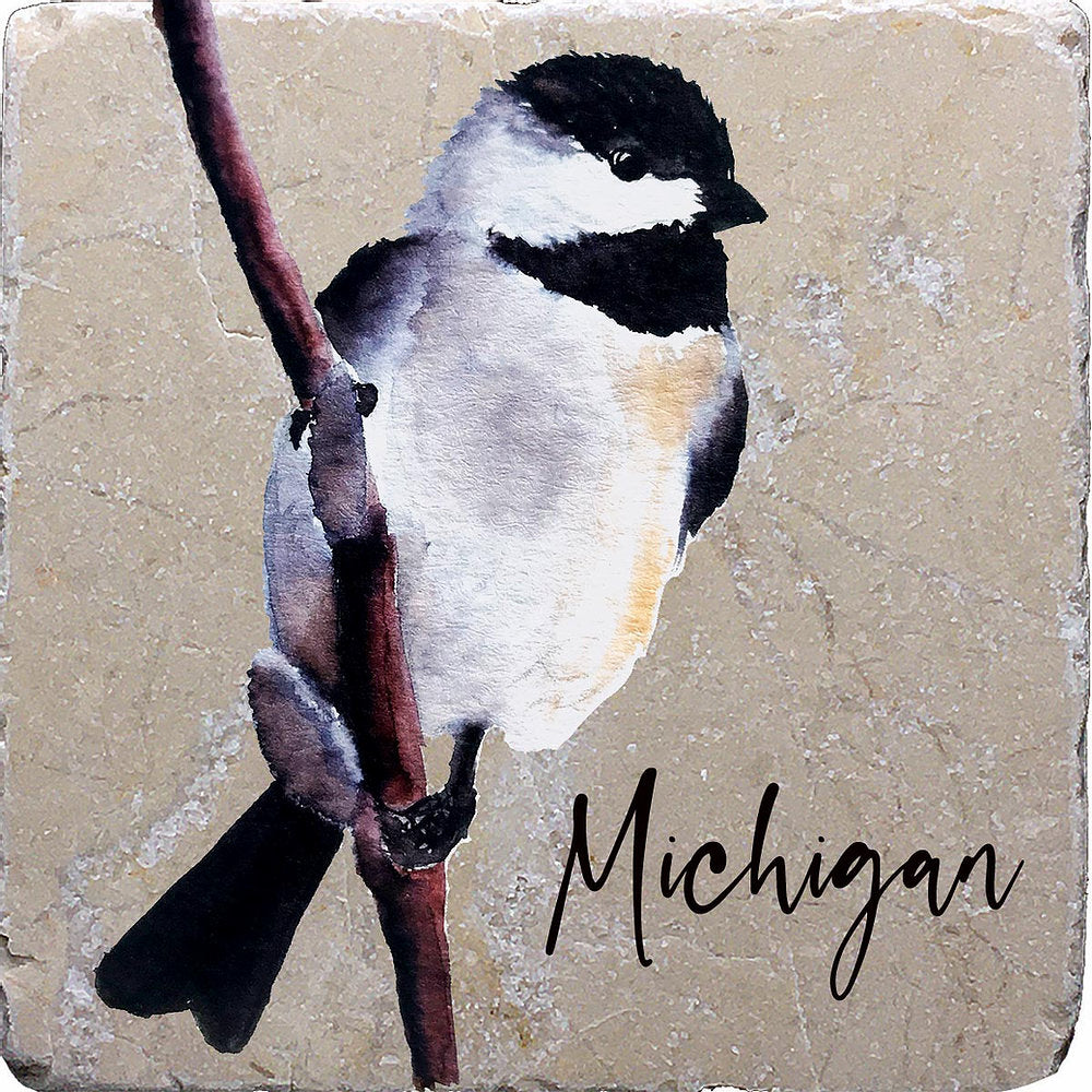 Chickadee Front Michigan Marble Coaster, Noomoon