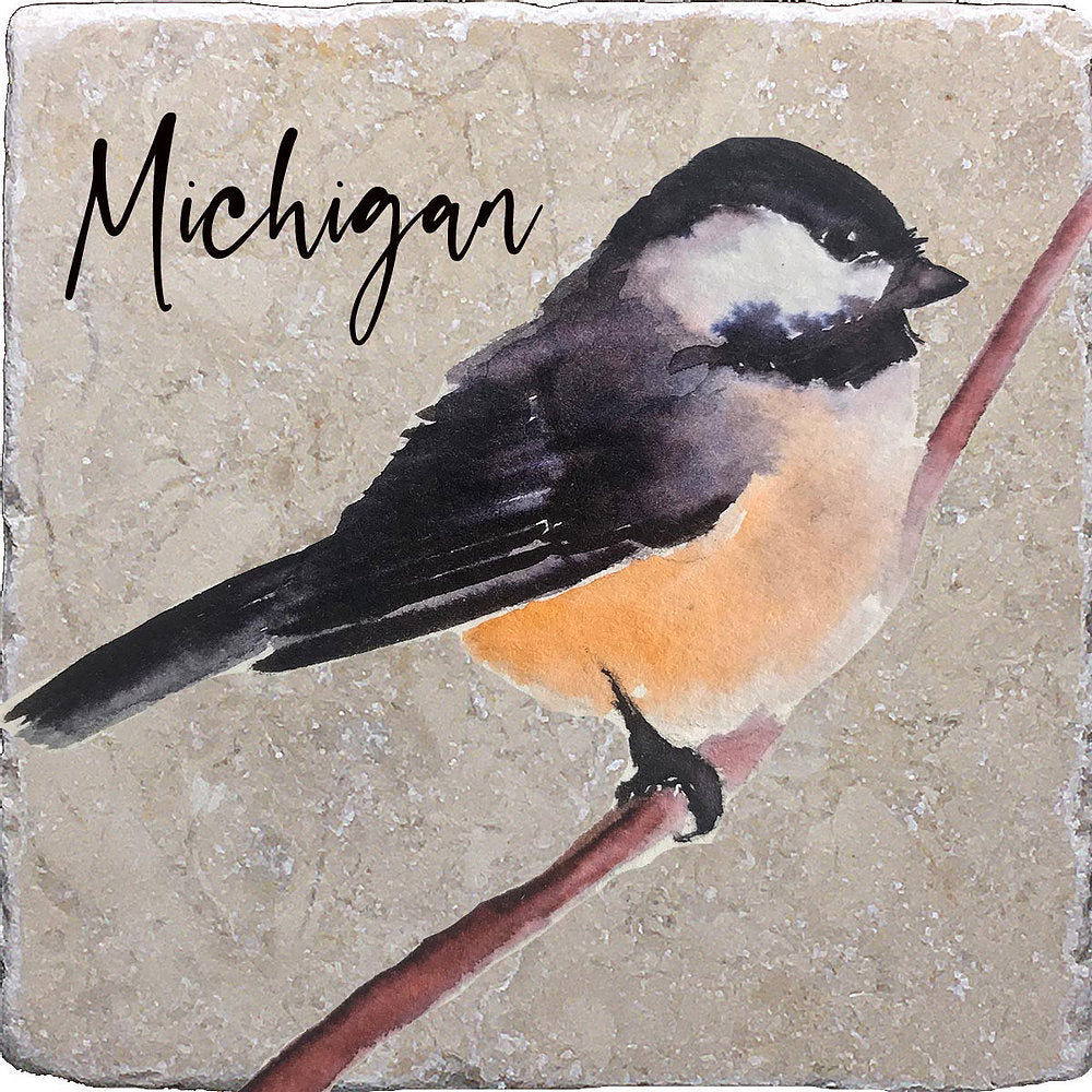 Chickadee Profile Michigan Marble Coaster, Noomoon