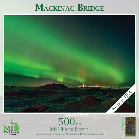 Mackinac Bridge with Northern Lights 500 Piece Puzzle